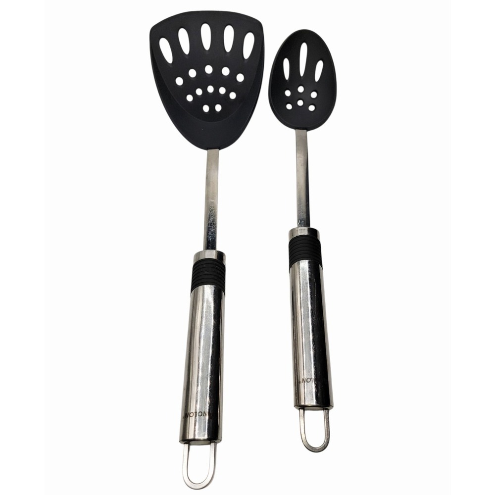 Anolon 2pc Nylon Slotted Spoon & Turner Set‎ Stainless Handle Nonstick Safe